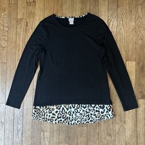 Chicos Black‎ Tunic Size Small Leopard Accent Boho Long Sleeve